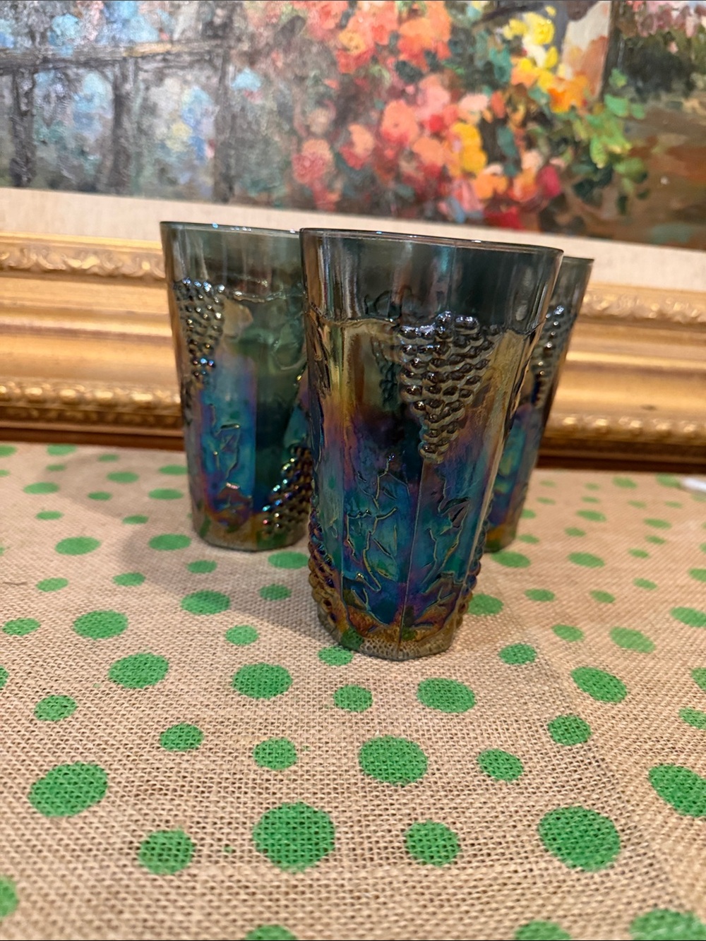 Iridescent Carnival Glass Tumblers - Set of 3